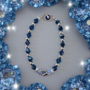 Blue Evil Eye Bracelet w Silver spacers 925
